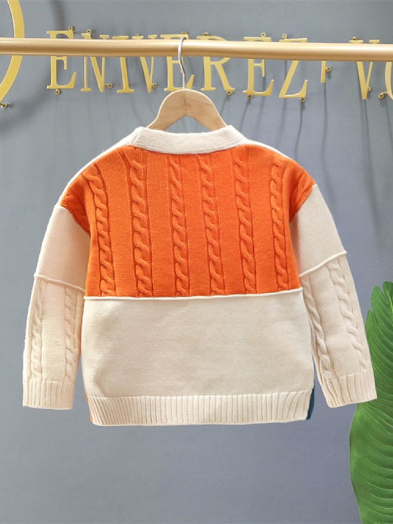 Dívčí Colorblock Cardigan S Kabelovým Pleteným Vzorem Pro Podzim A Zimu Nové