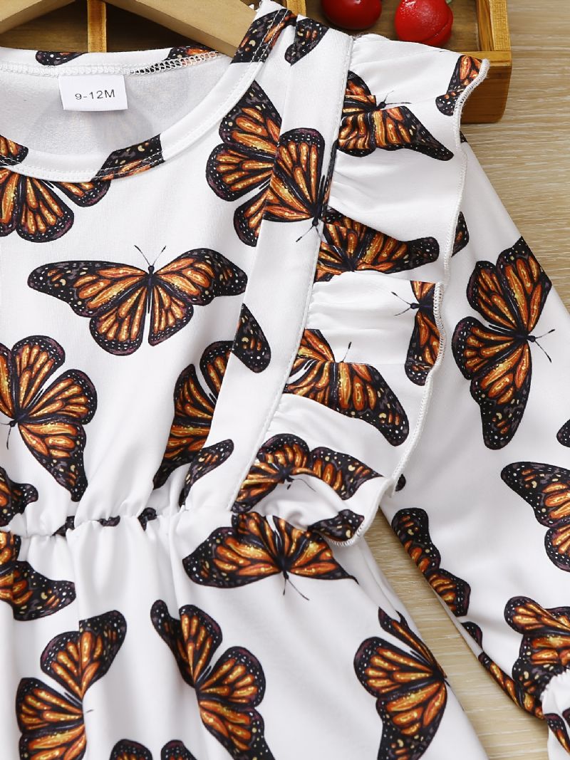 Děťátko Dívky Romper Butterfly Print Volánkový Overal S Dlouhým Rukávem Dětské Oblečení