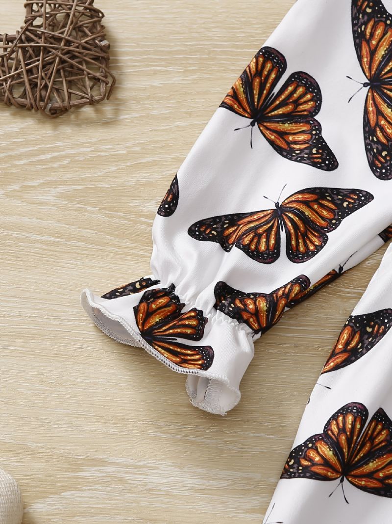 Děťátko Dívky Romper Butterfly Print Volánkový Overal S Dlouhým Rukávem Dětské Oblečení