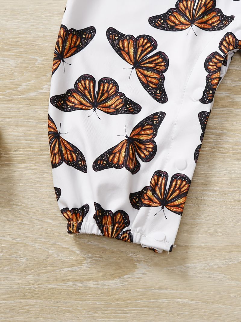 Děťátko Dívky Romper Butterfly Print Volánkový Overal S Dlouhým Rukávem Dětské Oblečení